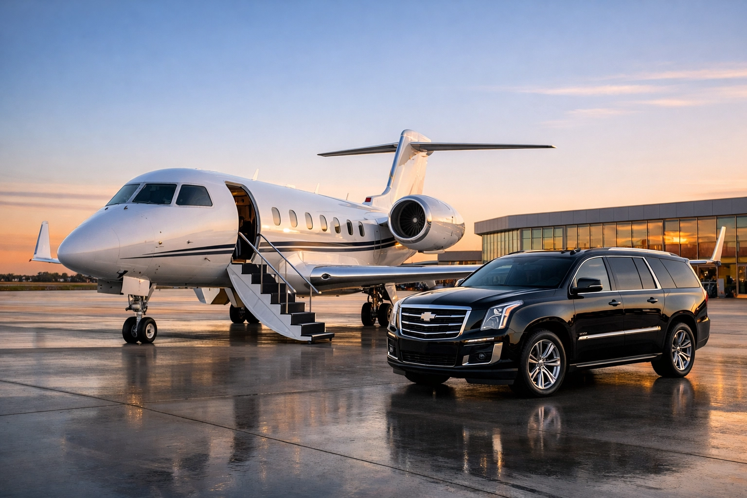 PRESS RELEASE: Super Bowl Corporate Logistics Secrets Revealed: What Travel Experts Don't Want You to Know About Executive Movement Private jet and executive SUV on tarmac for seamless Super Bowl corporate travel logistics.