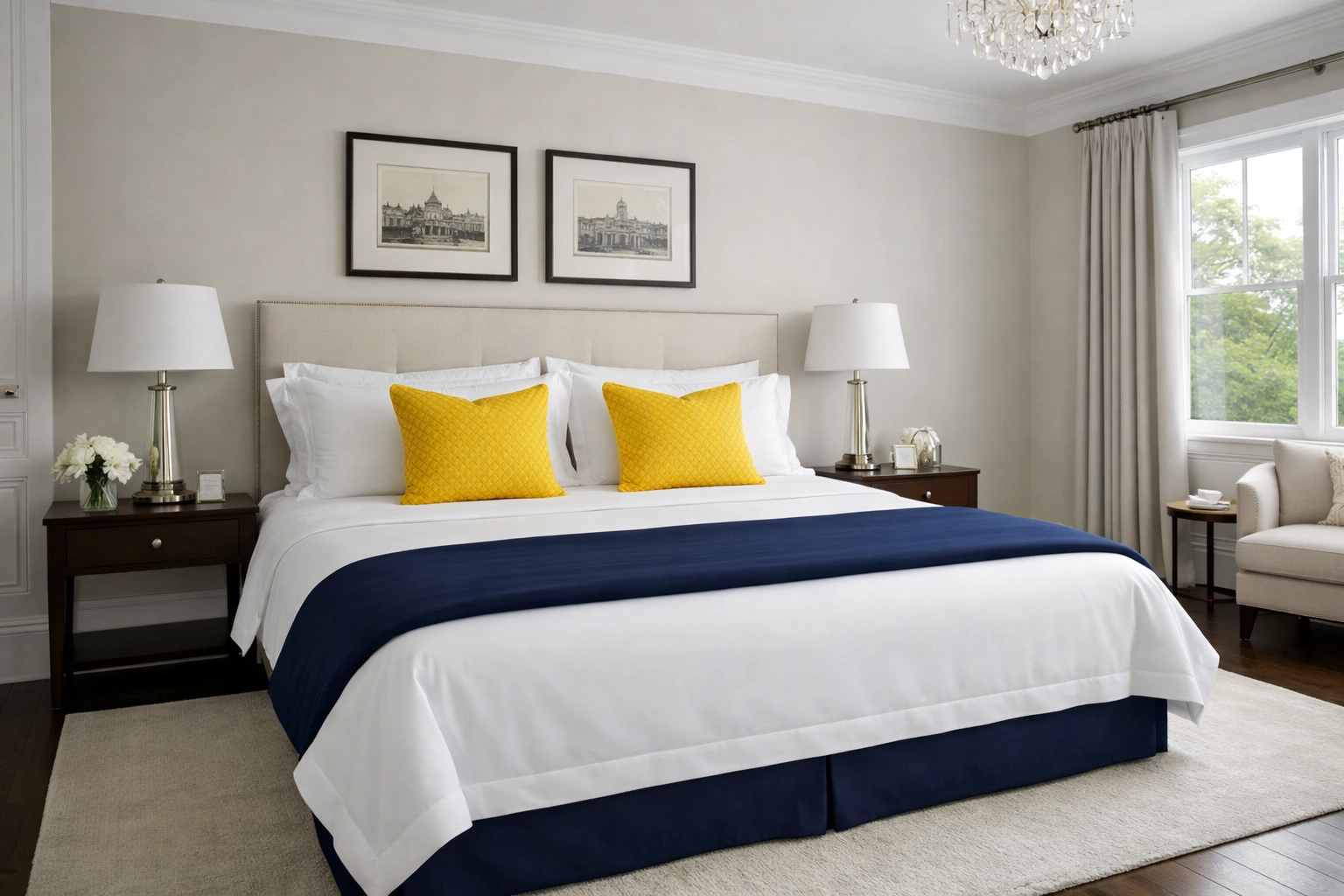 Professionally cleaned Newton luxury master bedroom showing high-end detailing and organized 128 belt service.