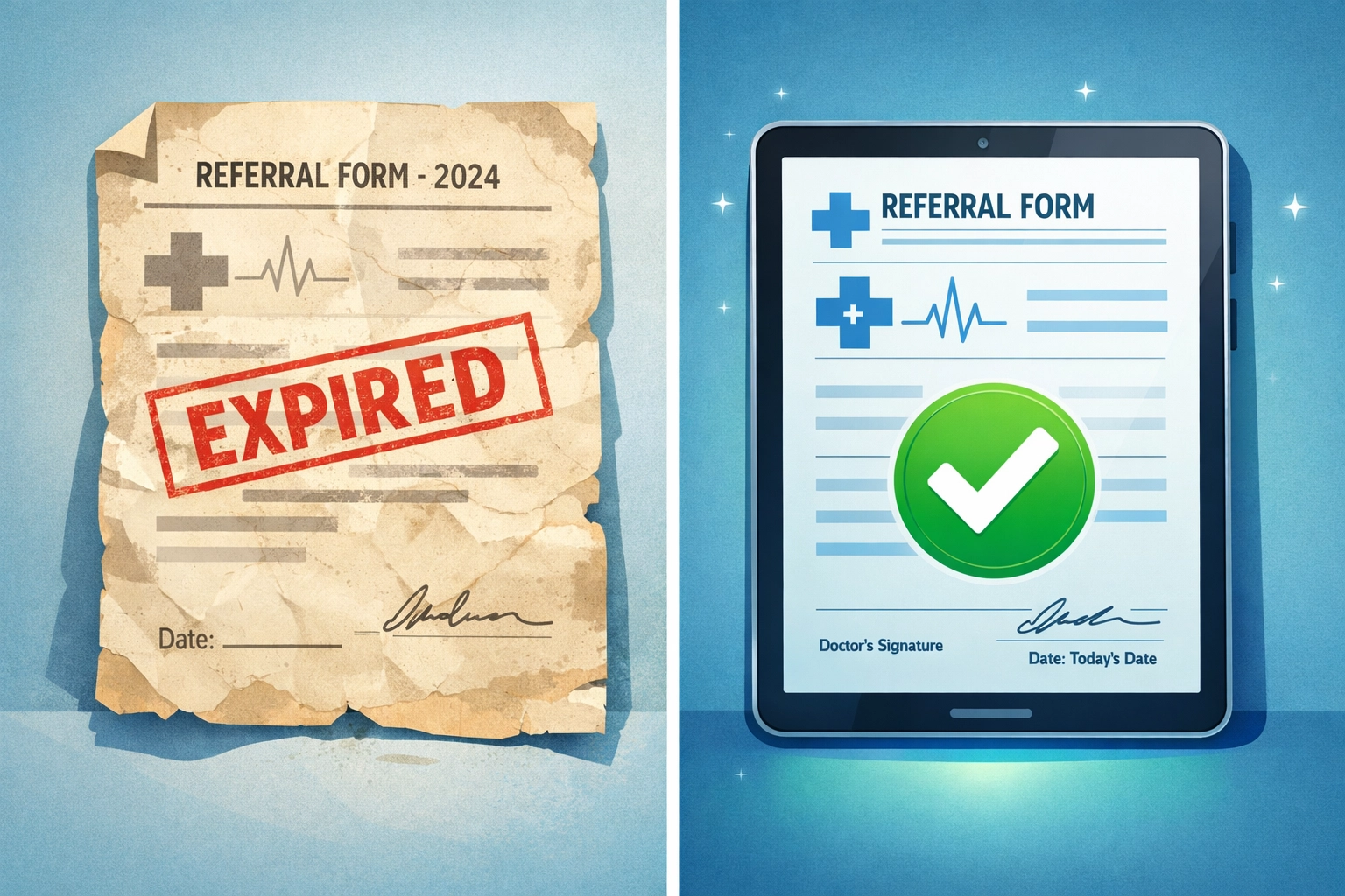 Expired 2024 mental health referral compared to valid digital referral document