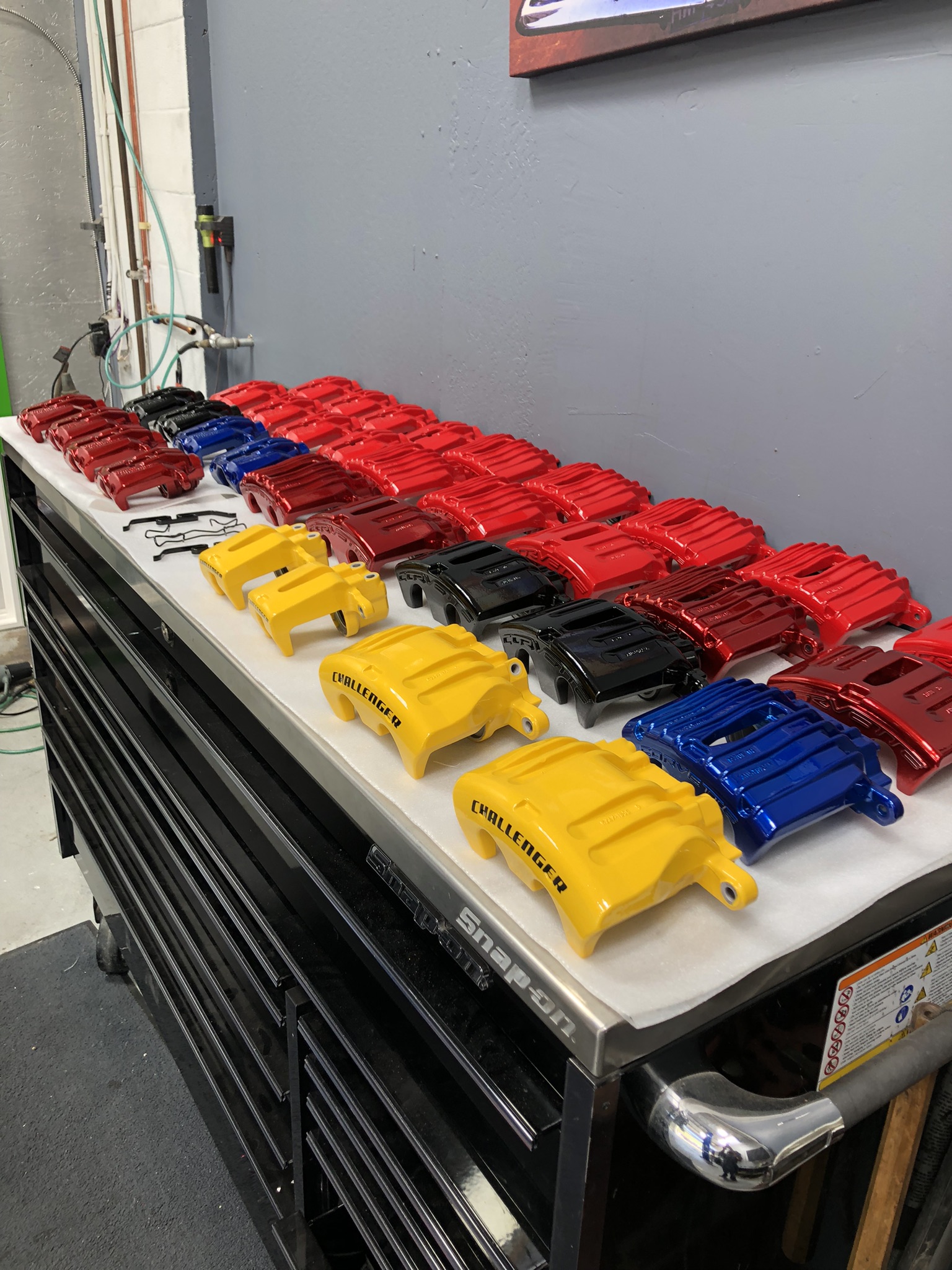 Powder Coated Brake Calipers with Custom Challenger Decals