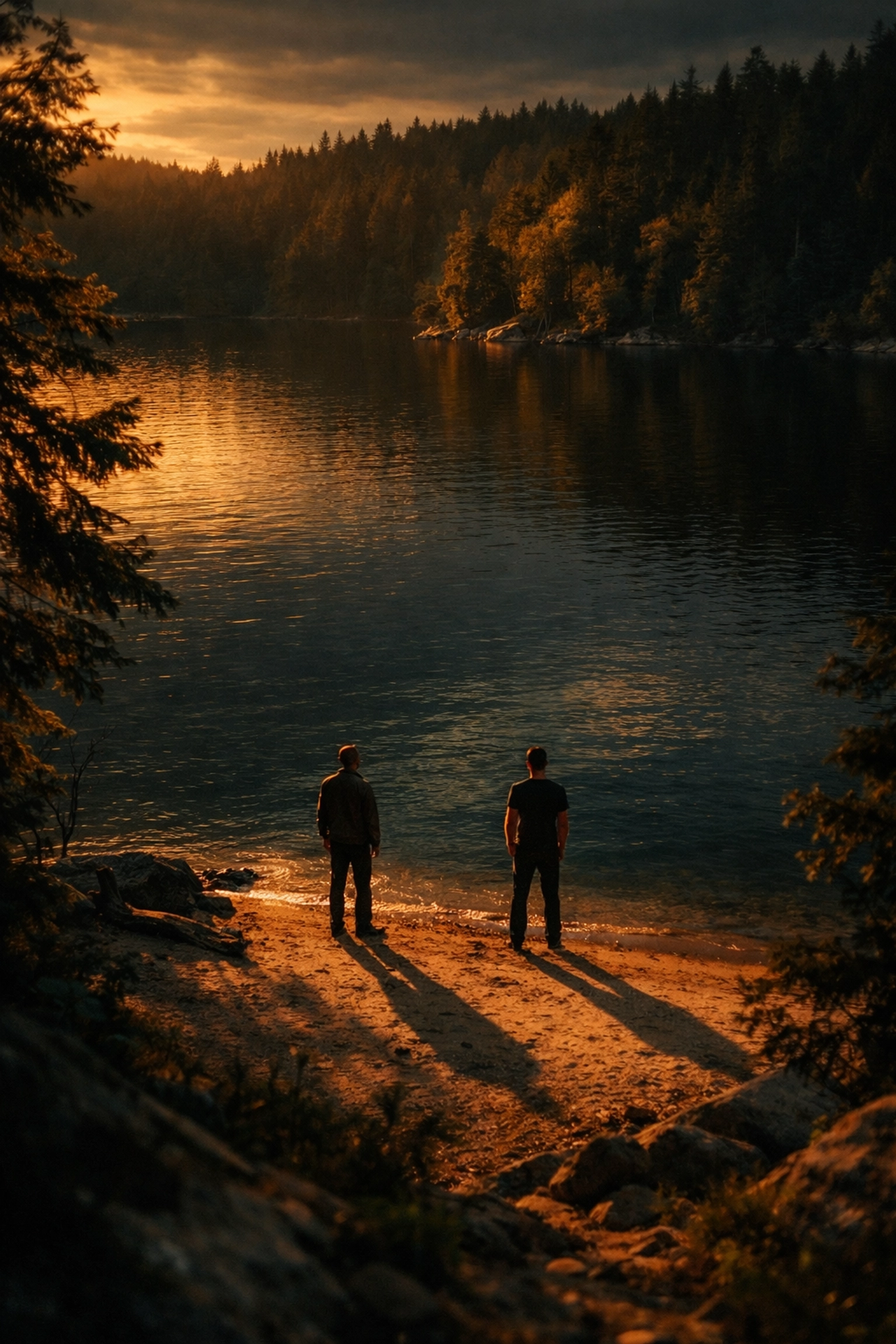 Franck and Michel at the secluded lake in Stranger by the Lake film scene