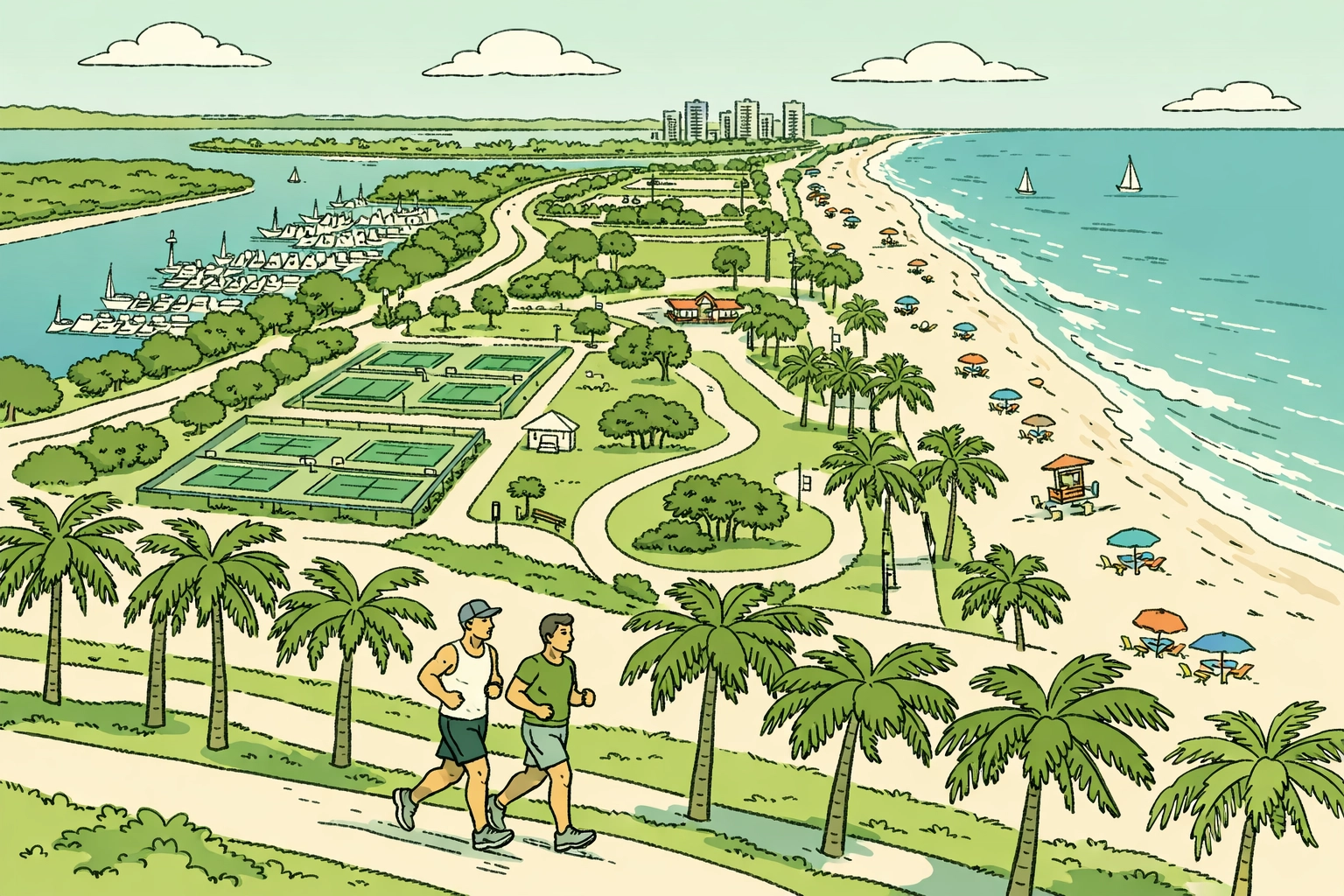 Aerial view of Haulover Beach Park showing recreational facilities and clothing-optional beach areas