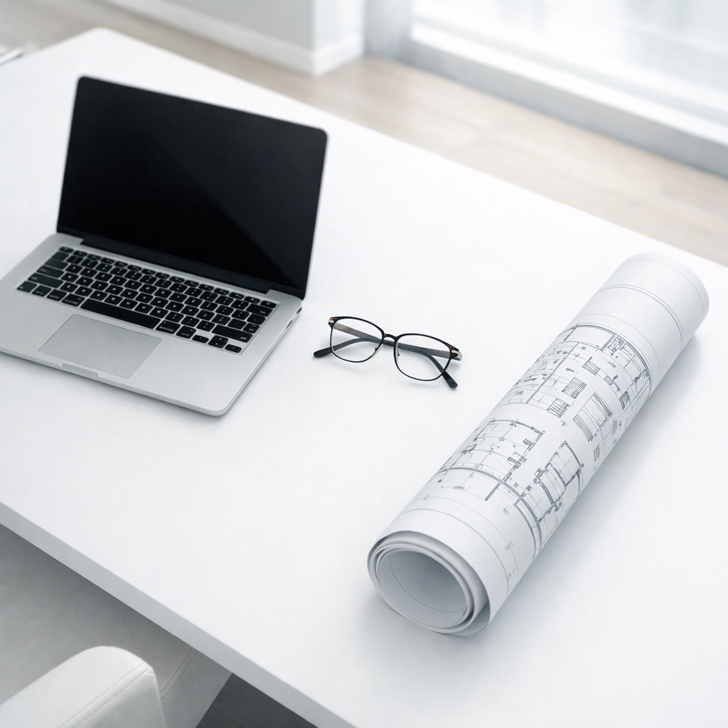 Modern executive desk with medical blueprints symbolizing a strong digital foundation for chiropractors.