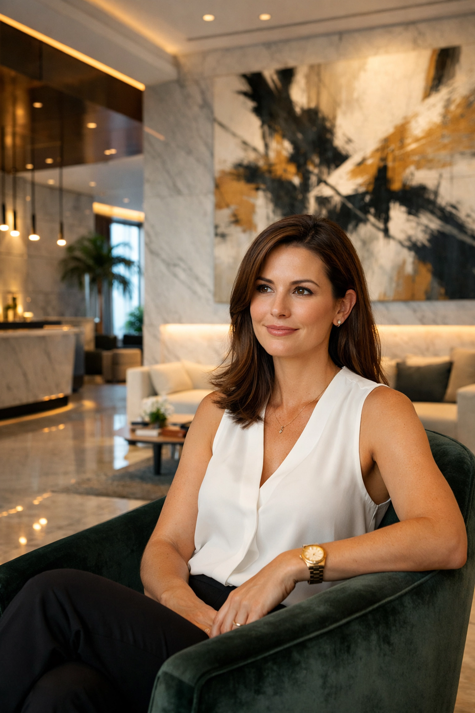 Modern lifestyle headshot and brand photography for a corporate executive in a Miami luxury lounge.