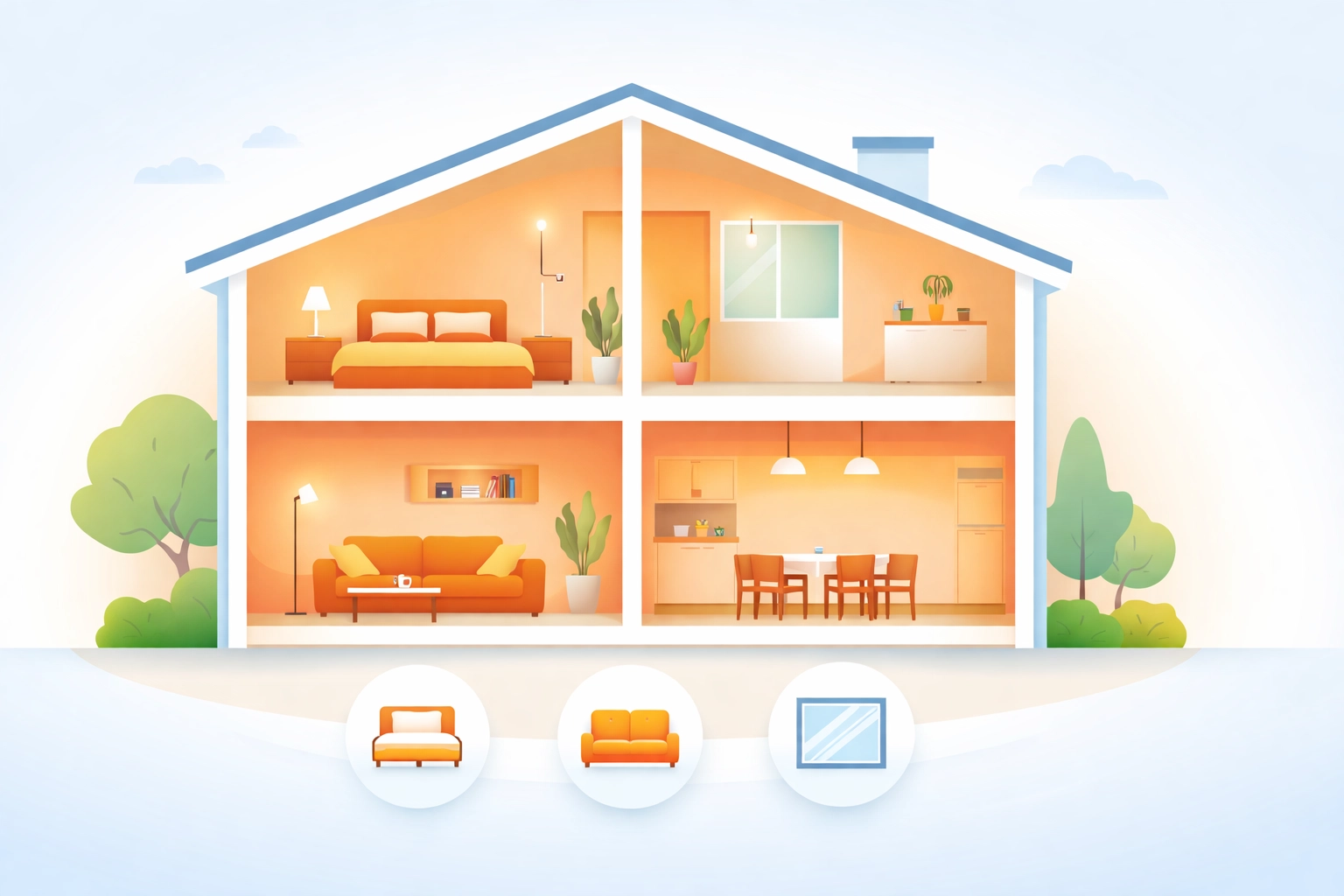 Cozy home interior illustration showing balanced warmth and comfort after proper loft insulation installation
