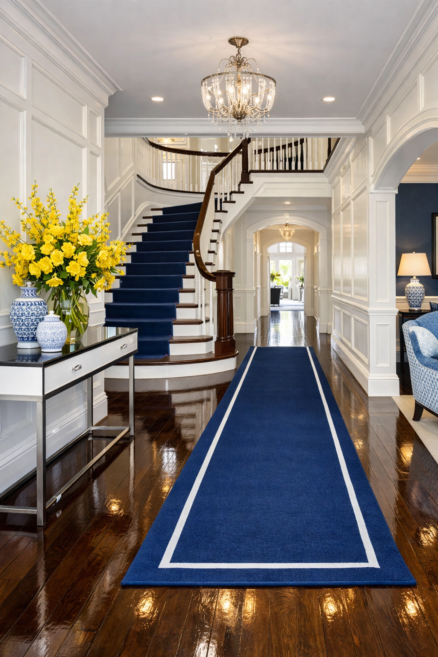 Elegant Weston estate foyer with polished hardwood floors after a professional cleaning service visit.