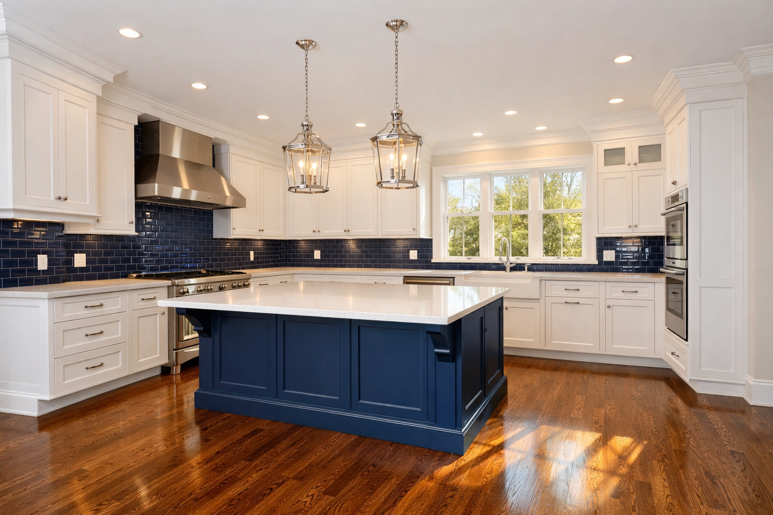Pristine white kitchen in a Wellesley home after a professional move-in cleaning service.