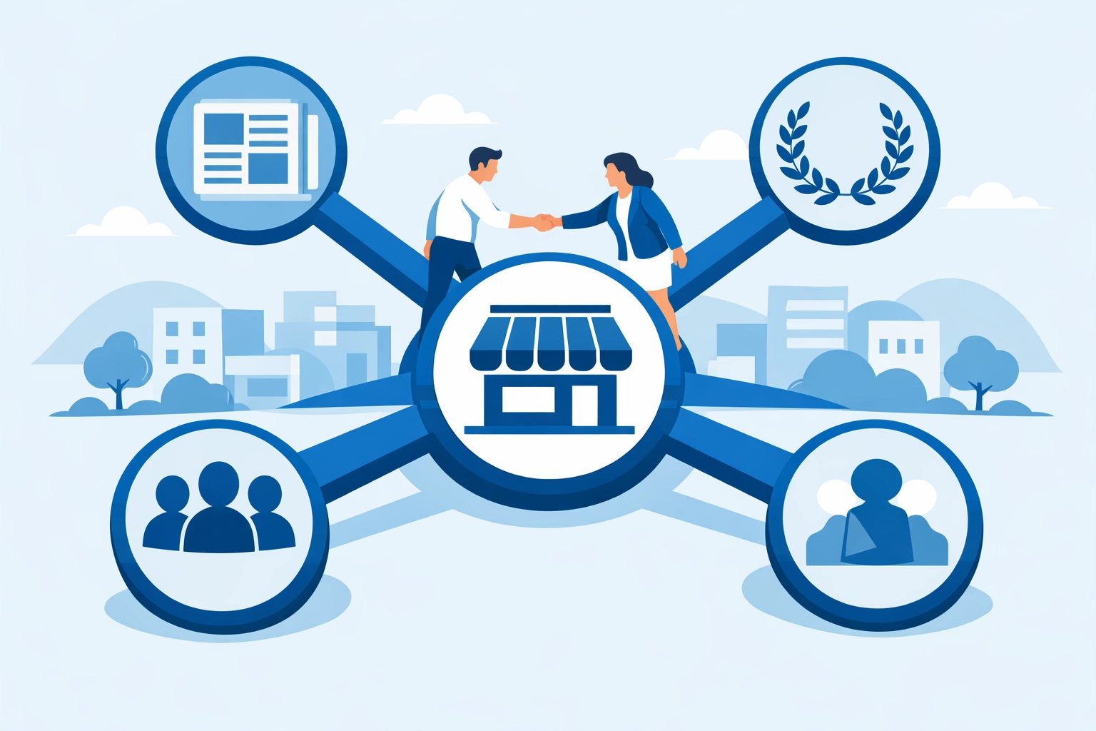 Illustration of business networking and local backlinks to build Monmouth County SEO authority.