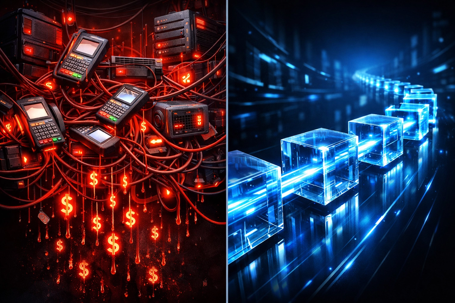 Traditional payment infrastructure vs LareBlocks Layer 1 blockchain architecture comparison