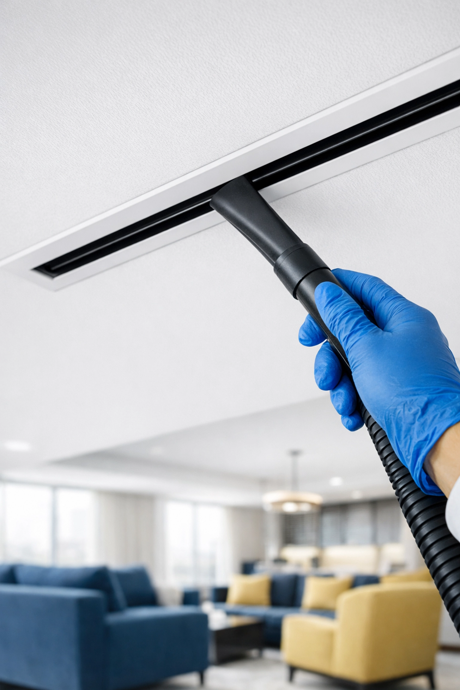 Cleaning air vents during post-construction cleaning MA to ensure safe indoor air quality.