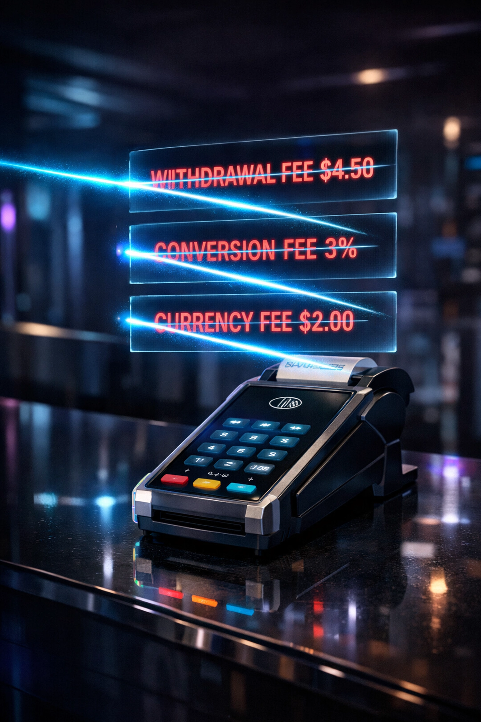Crypto POS terminal eliminating hidden merchant fees like withdrawal and conversion charges