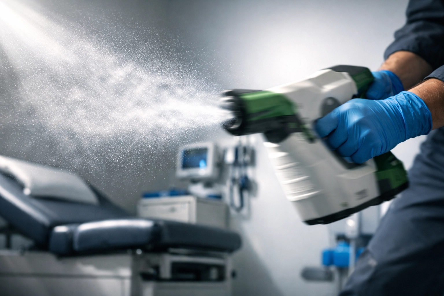 Electrostatic disinfection sprayer used in medical office cleaning