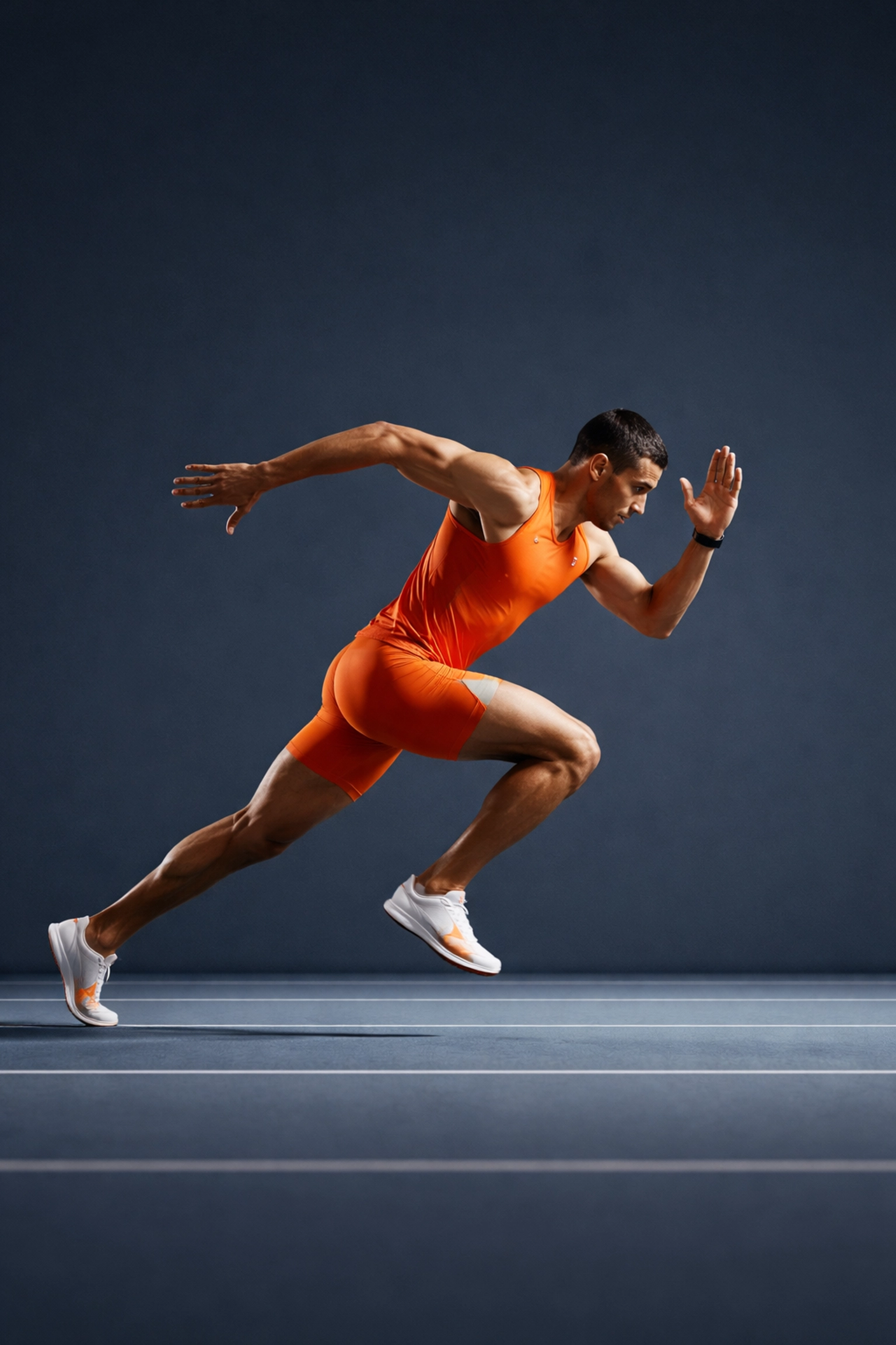 Athlete sprinting indoors illustrating fed versus fasted performance in high-intensity training
