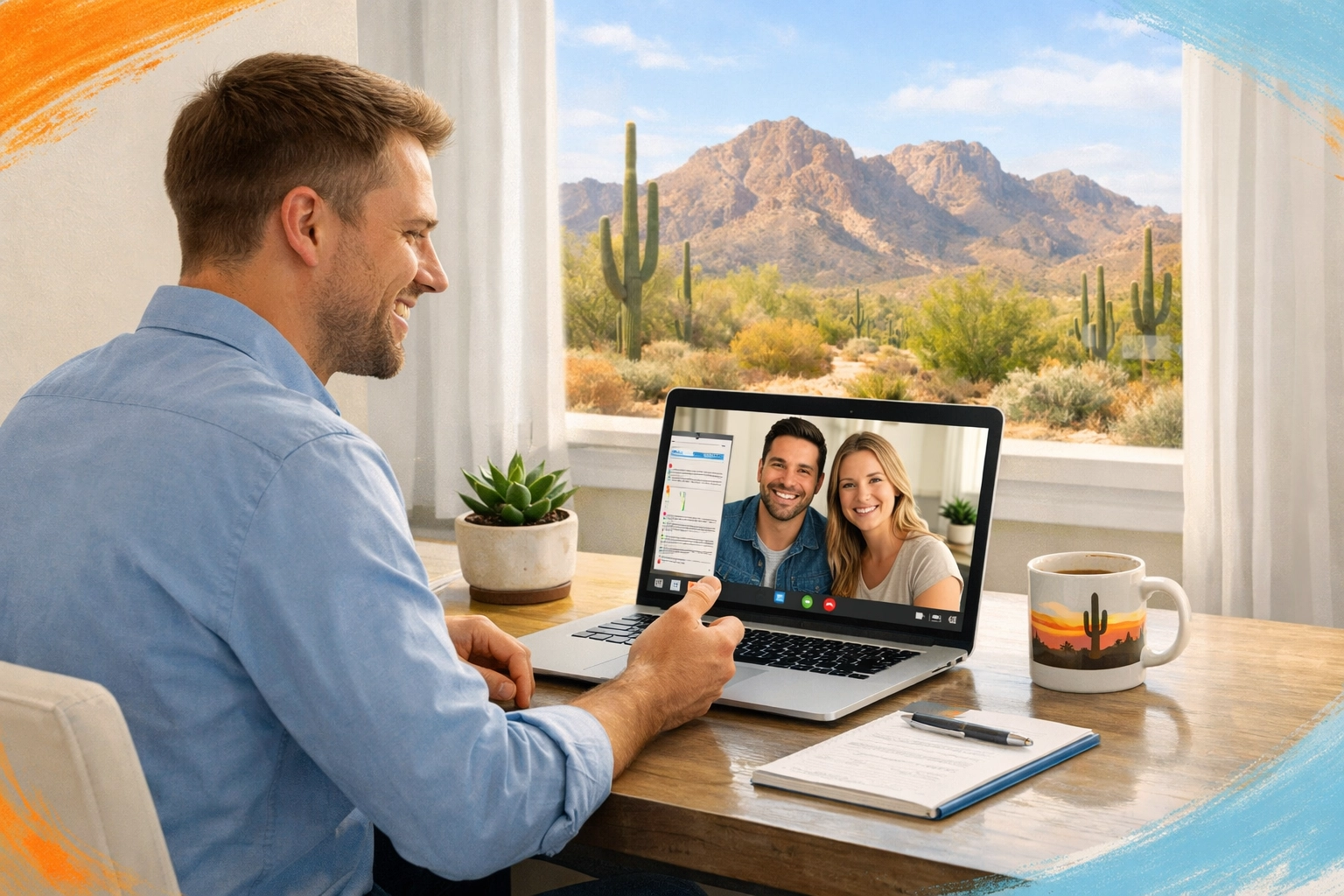 Phoenix real estate agent conducting remote video consultation for relocating buyers