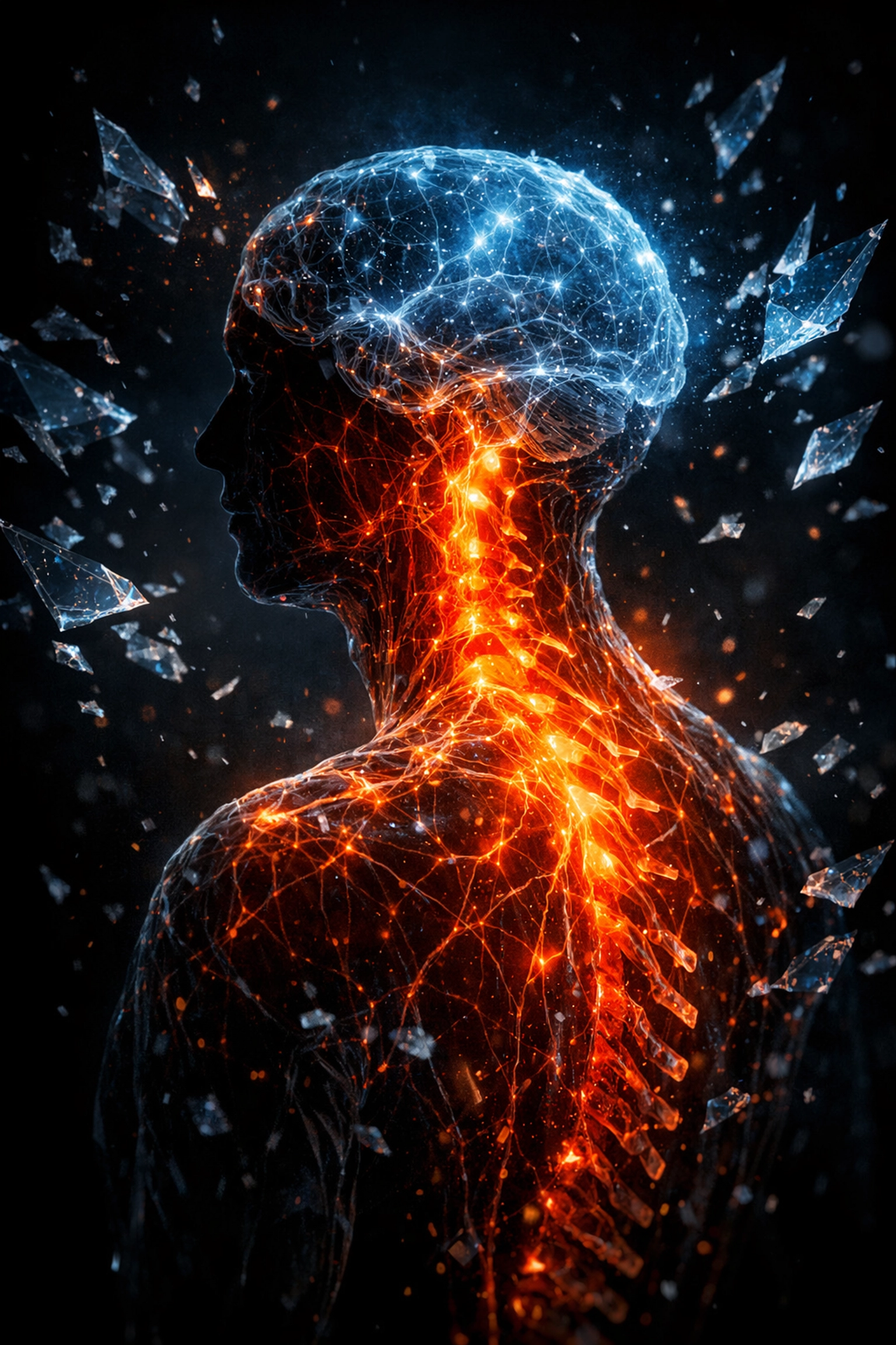 Silhouette of a human nervous system showing the biological hierarchy of brain regulation and healing.