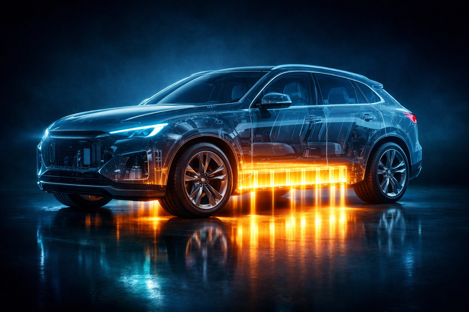 Heavy electric vehicle battery weight pressing on tires, demonstrating why EV tire maintenance is critical.