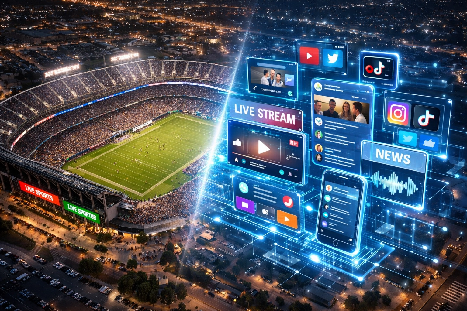 Media asset diversification strategy combining stadium signage with digital network platforms
