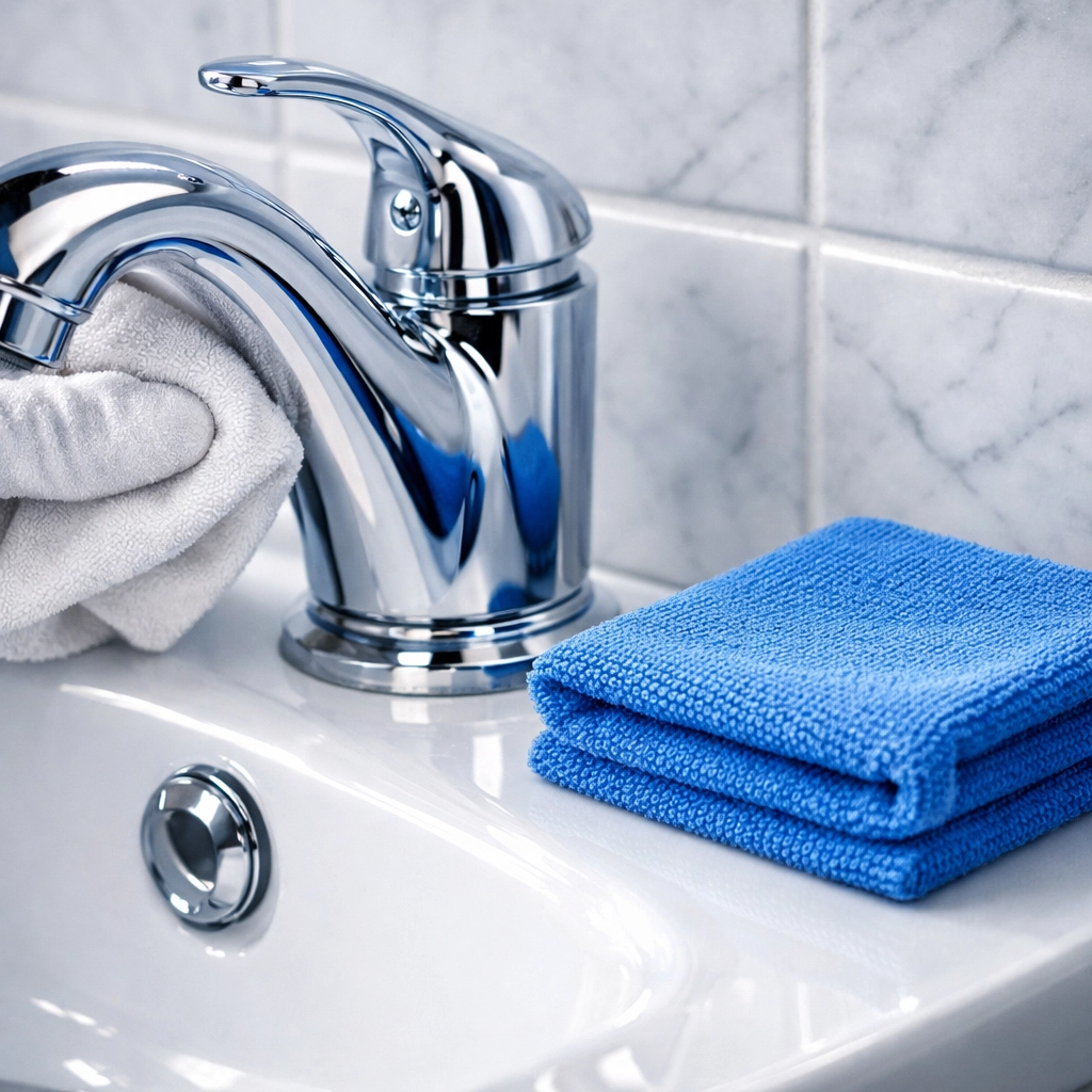 Detailed close-up of a sanitized bathroom sink after a professional deep cleaning in Sharon.