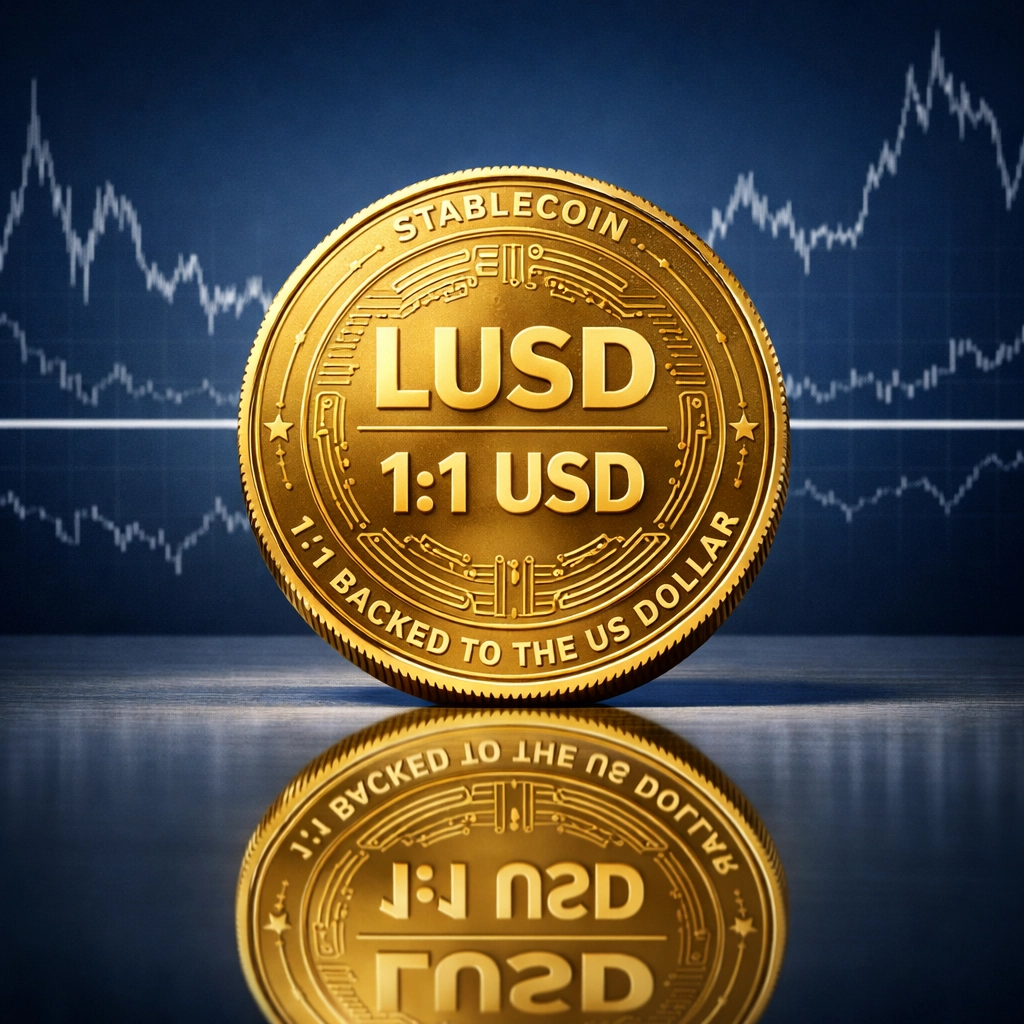 LUSD stablecoin with flat price stability graph eliminating crypto volatility for merchants