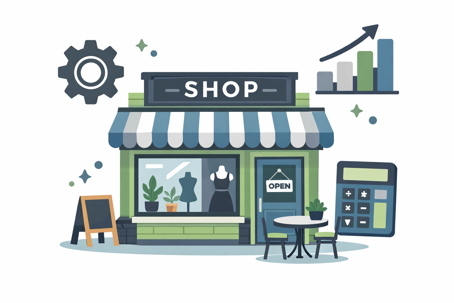 Small business tax services in New Haven represented by a storefront illustration and growth icons.