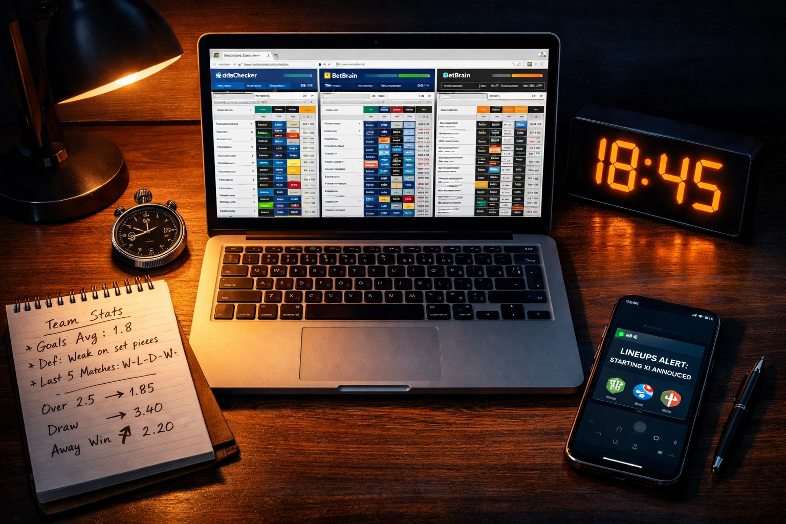 Professioneller Quotenvergleich mehrerer Buchmacher kurz vor Spielbeginn