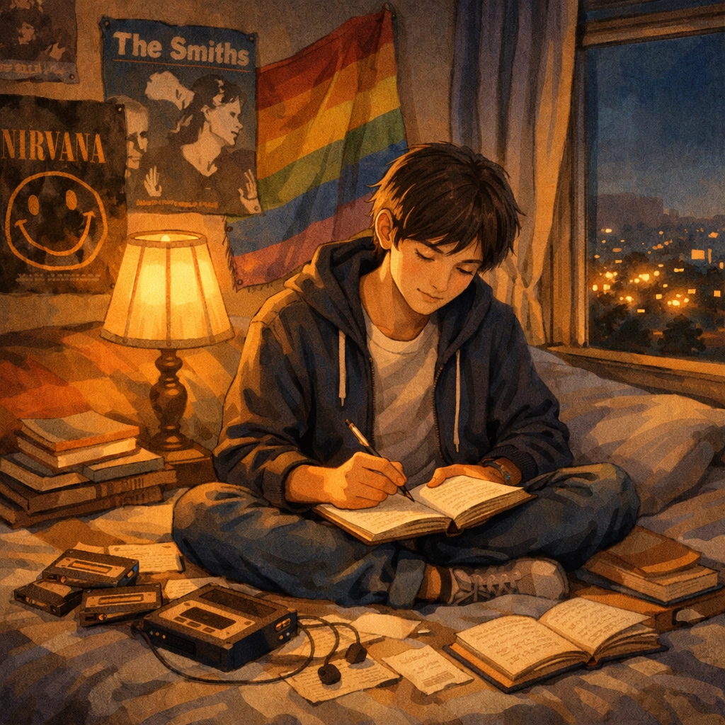 Teen writing letters by lamplight - The Perks of Being a Wallflower gay YA literature coming-of-age story
