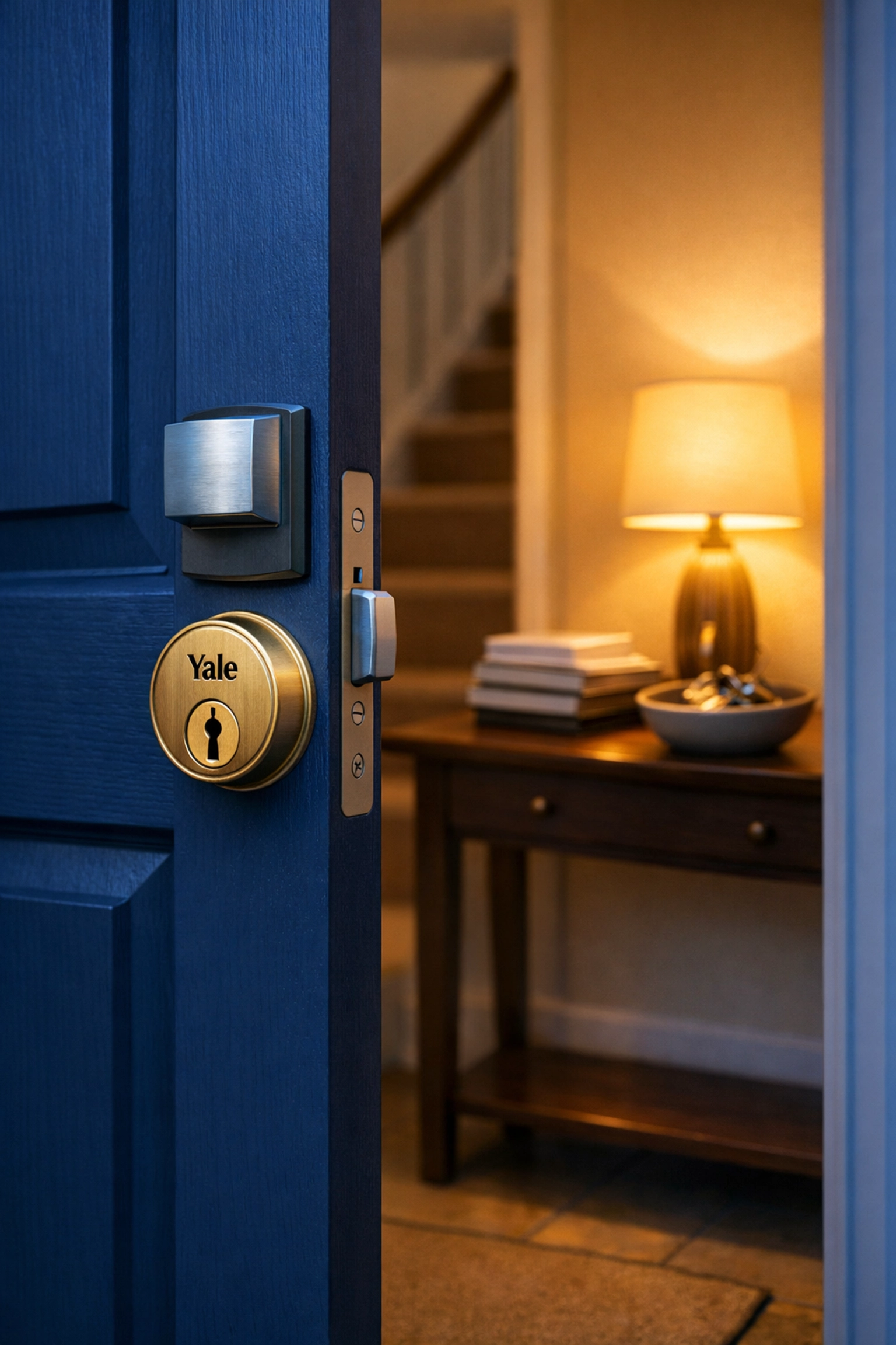 Secured British home entrance showing property protection after bereavement