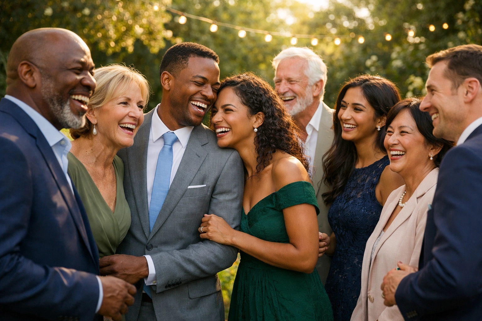 Community members in formal attire gathering to support New Jersey family rent assistance programs.
