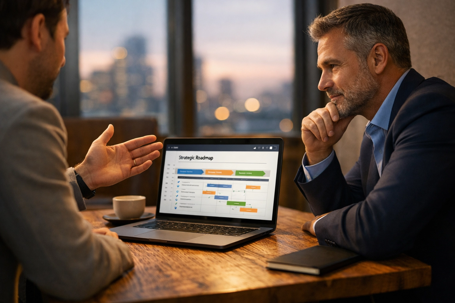 ServiceNow implementation partner and business leader discussing a strategic IT roadmap.
