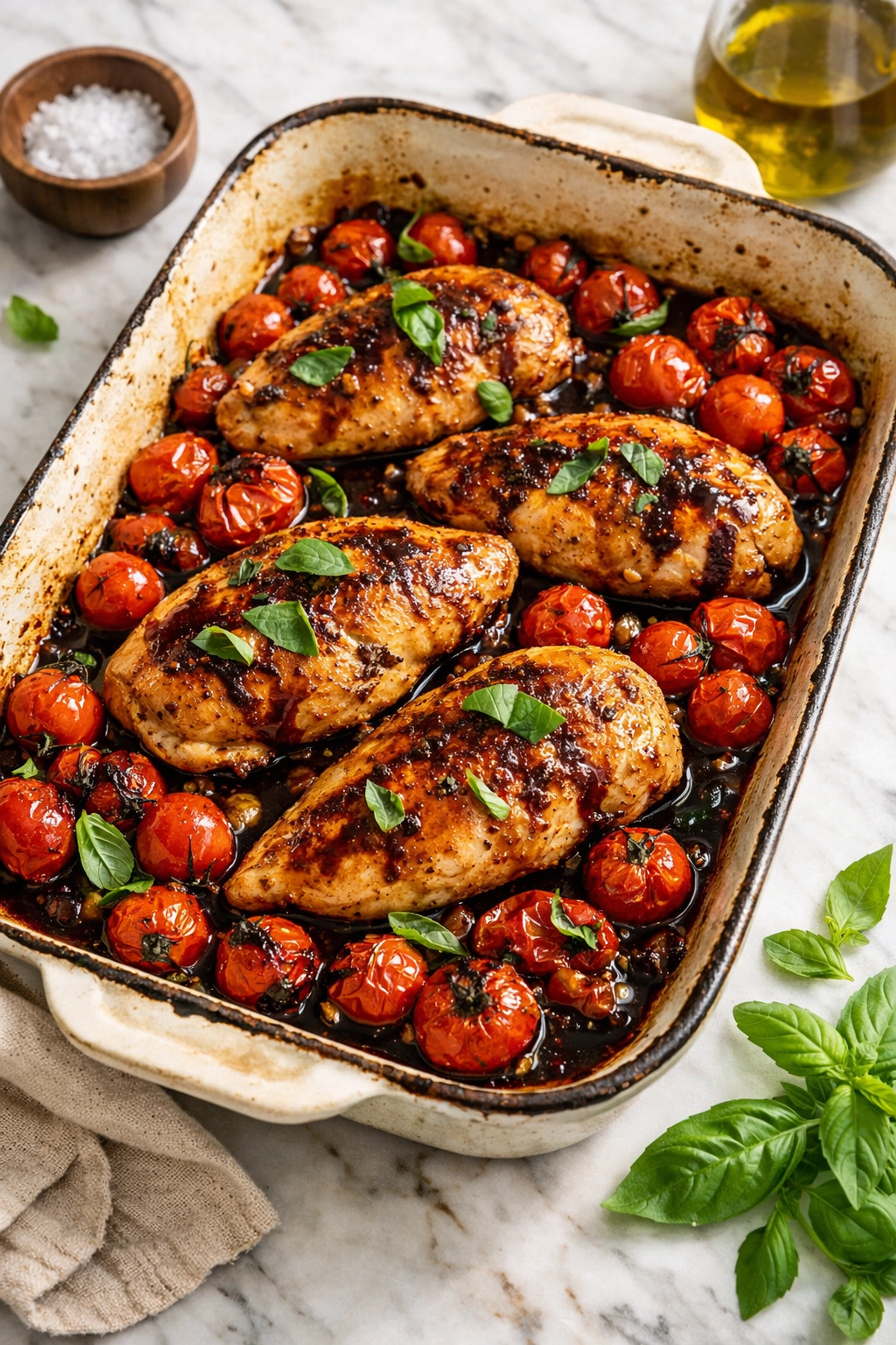 One-pan balsamic chicken with burst cherry tomatoes - easy weeknight dinner recipe