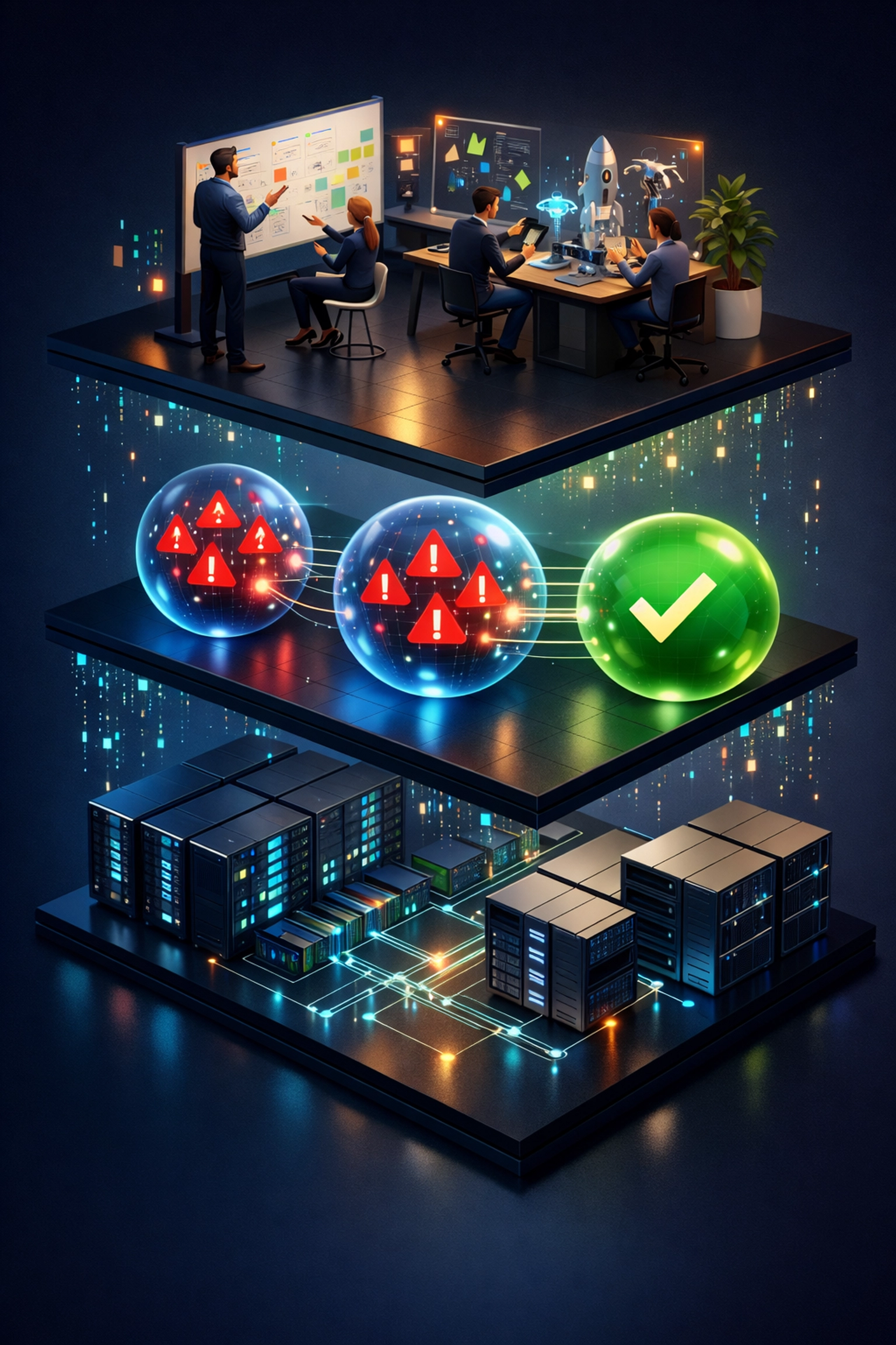 ServiceNow ITOM automation layers showing infrastructure, AI incident grouping, and strategic IT resources