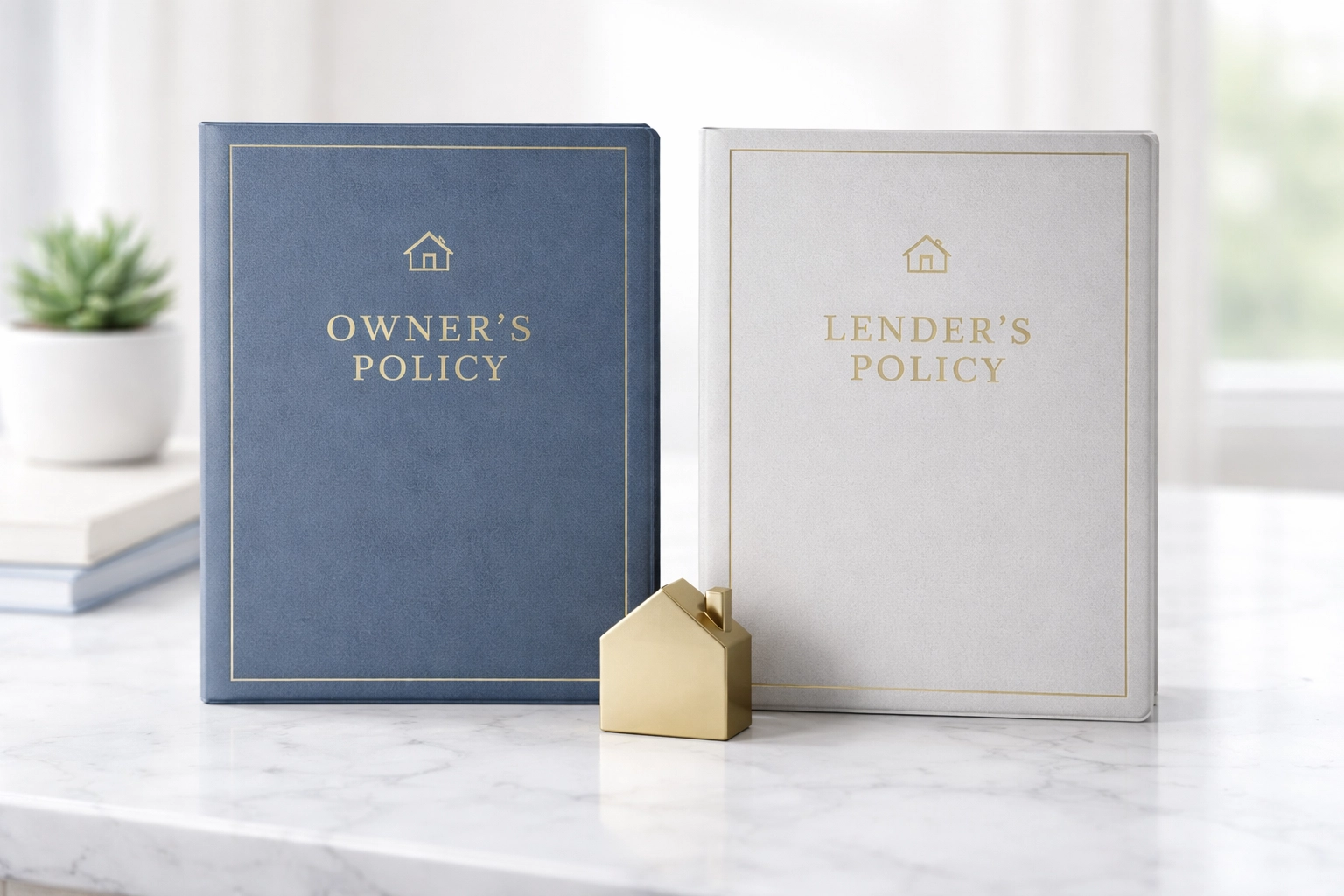 Owner's and lender's title insurance policy folders illustrating refinance requirements