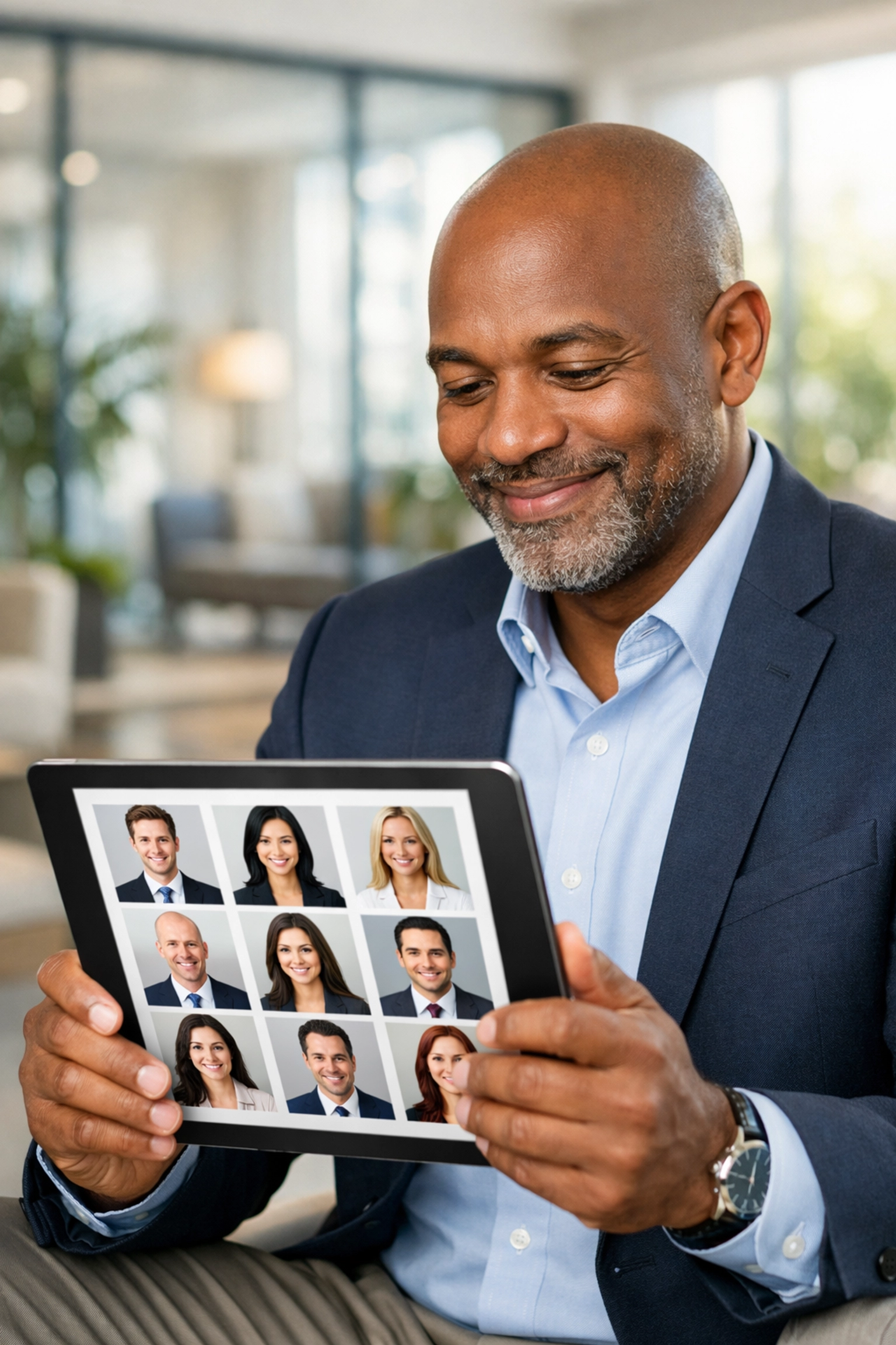 Hiring manager reviewing a curated shortlist of pre-screened candidates at a recruitment agency office.