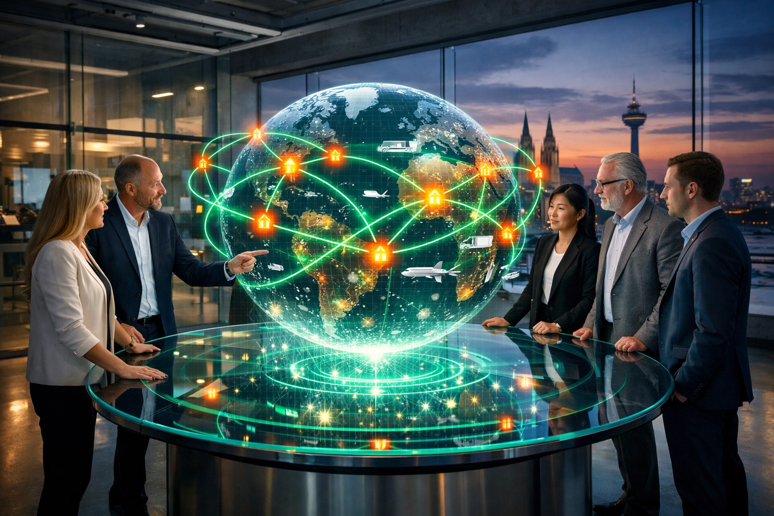 KI-Analysen unterstützen Experten im AI Hub Cologne bei komplexen Business-Entscheidungen zur Logistik.