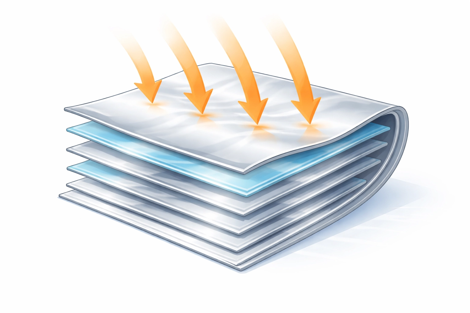 Cross-section illustration of multifoil loft insulation layers reflecting heat for energy efficiency