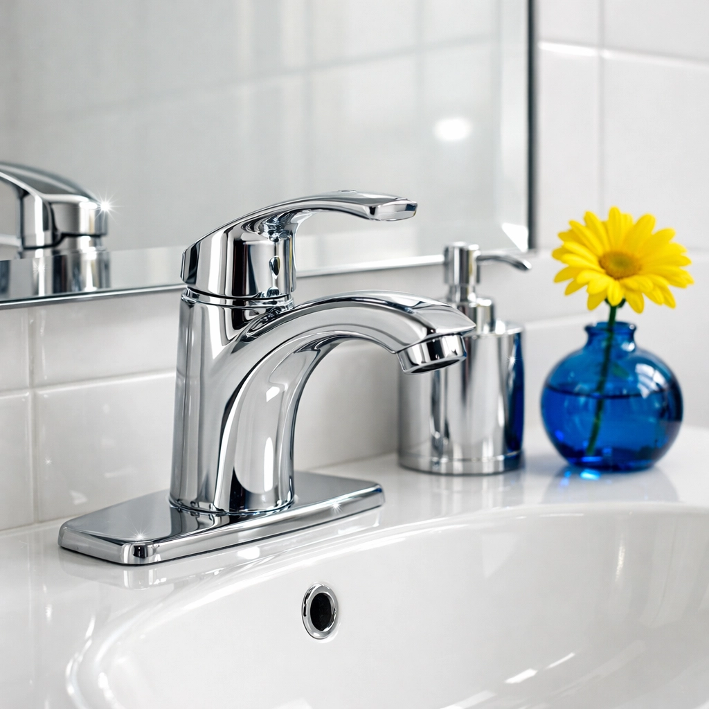 Sparkling bathroom vanity and chrome fixtures after a professional deep cleaning Franklin service.