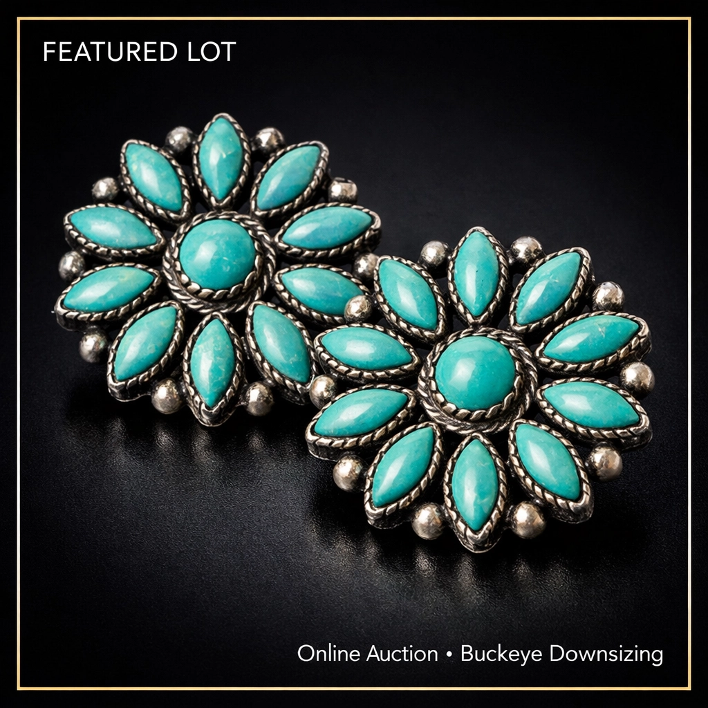 Vintage Sterling Silver Turquoise Cluster Earrings.