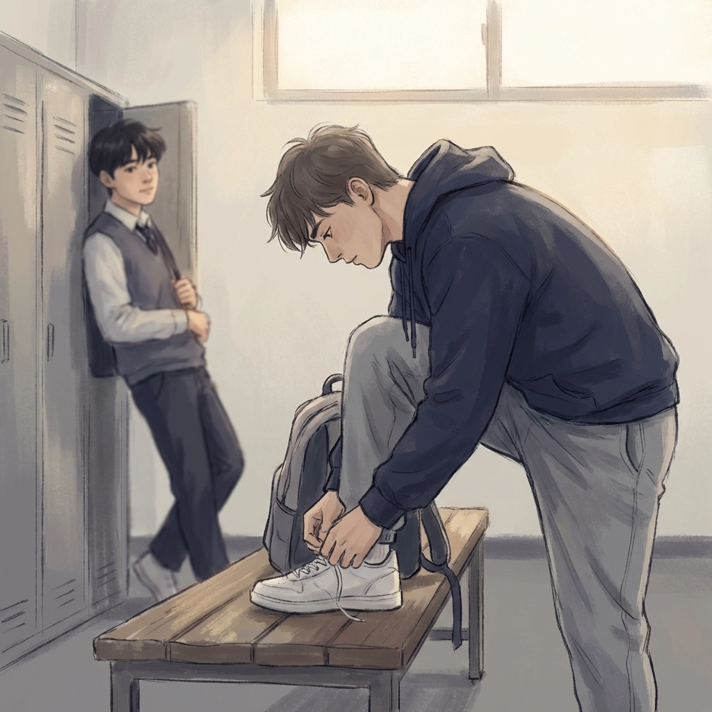 Teenage boys in school setting navigating hidden feelings and gay self-discovery