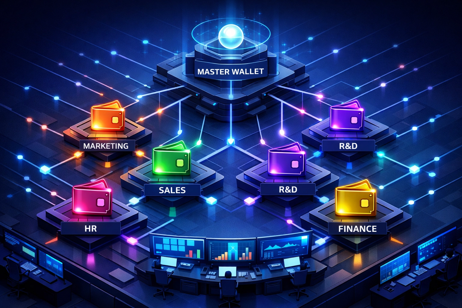 Master sub-wallet system dashboard for managing multiple crypto payment locations