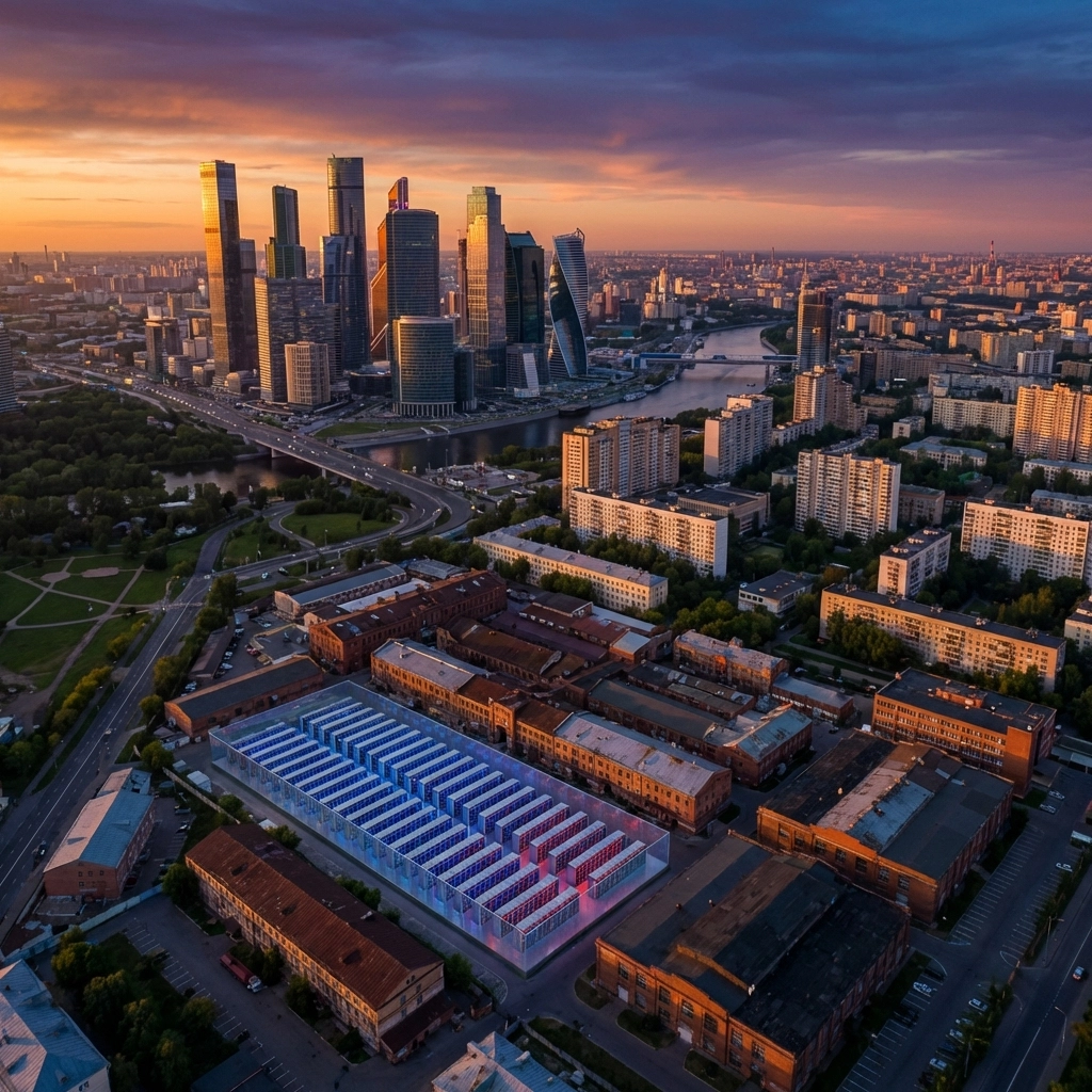 Aerial view of a cityscape at sunset highlighting real estate, industry, and crypto investment opportunities.