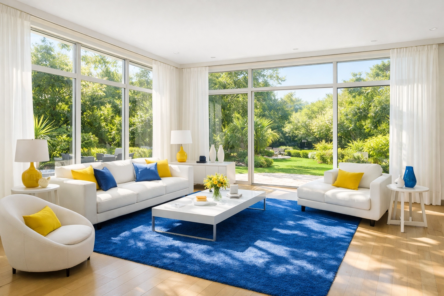 A bright, airy living room showing the fresh results of eco-friendly home cleaning.