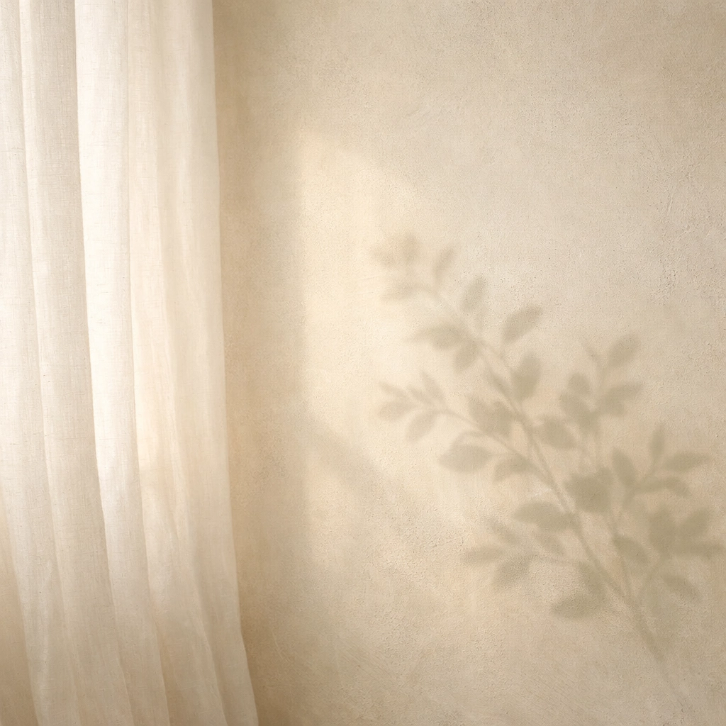 Calm morning light and plant shadows representing nervous system regulation for sleep disorders in St. Petersburg.