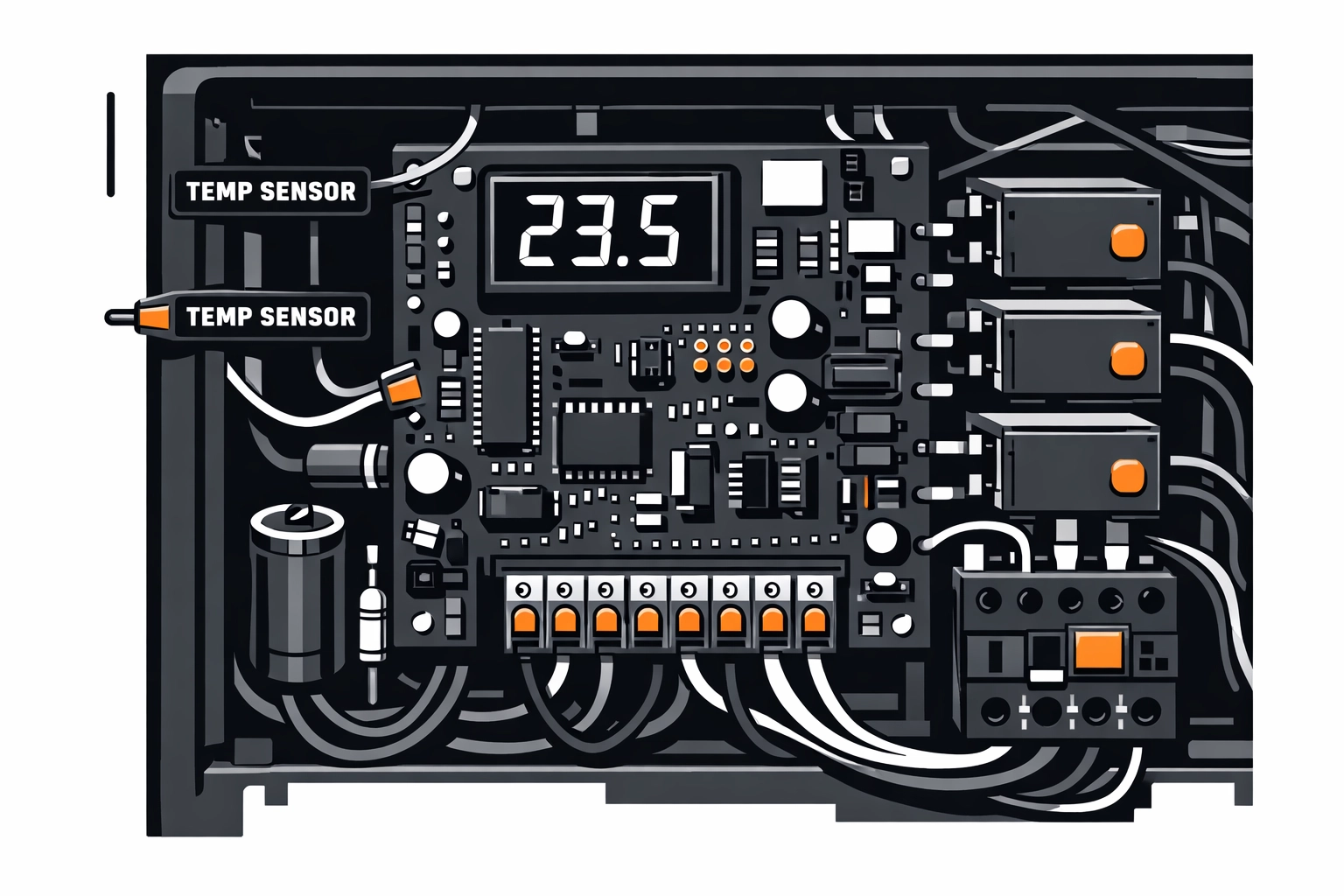Wärmepumpen-Steuerung mit Sensoren und Elektronik für Notdienst Wien