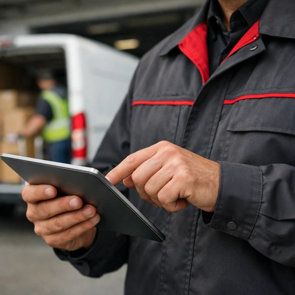 Logistics manager using digital tracking for retail distribution in London and Enfield.