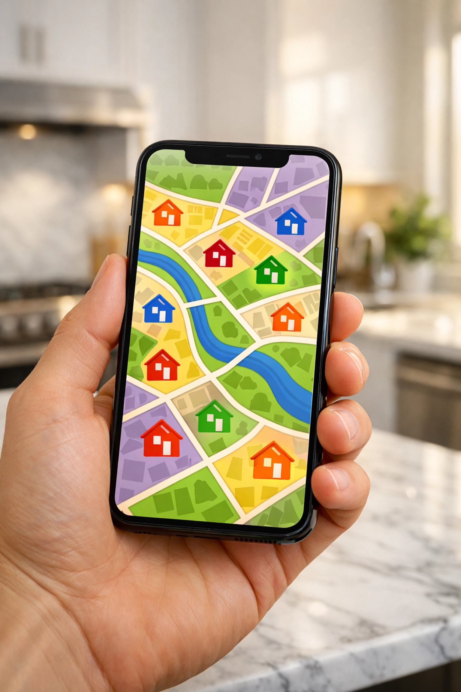Person using a real estate app to view Guilford County home listings on a smartphone.