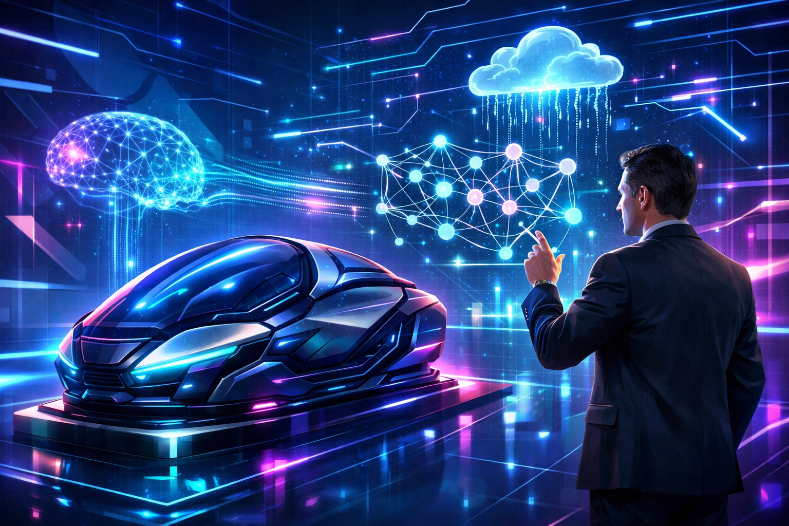 Futuristic cloud-powered learning lab featuring AI simulation technology for professional career development.