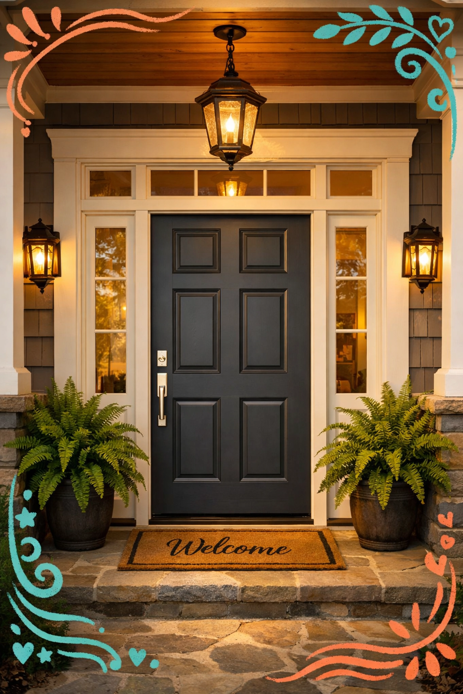 Freshly painted front door with modern hardware showing home upgrade curb appeal