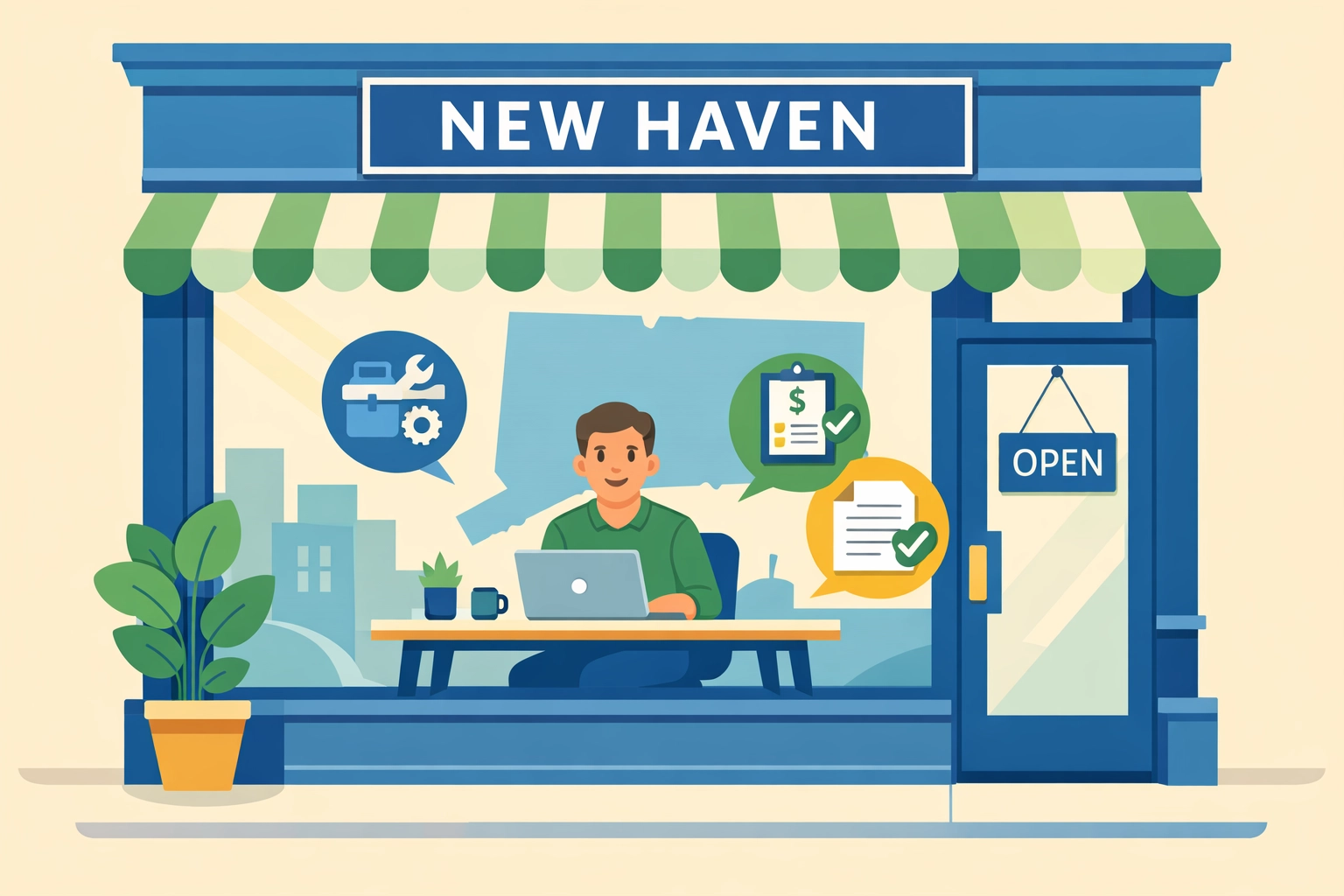 New Haven small business owner reviewing tax planning strategies at desk