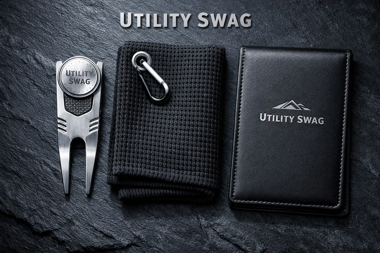 Premium utility golf swag like metal divot tools and towels that stay in a golfer's bag for years.
