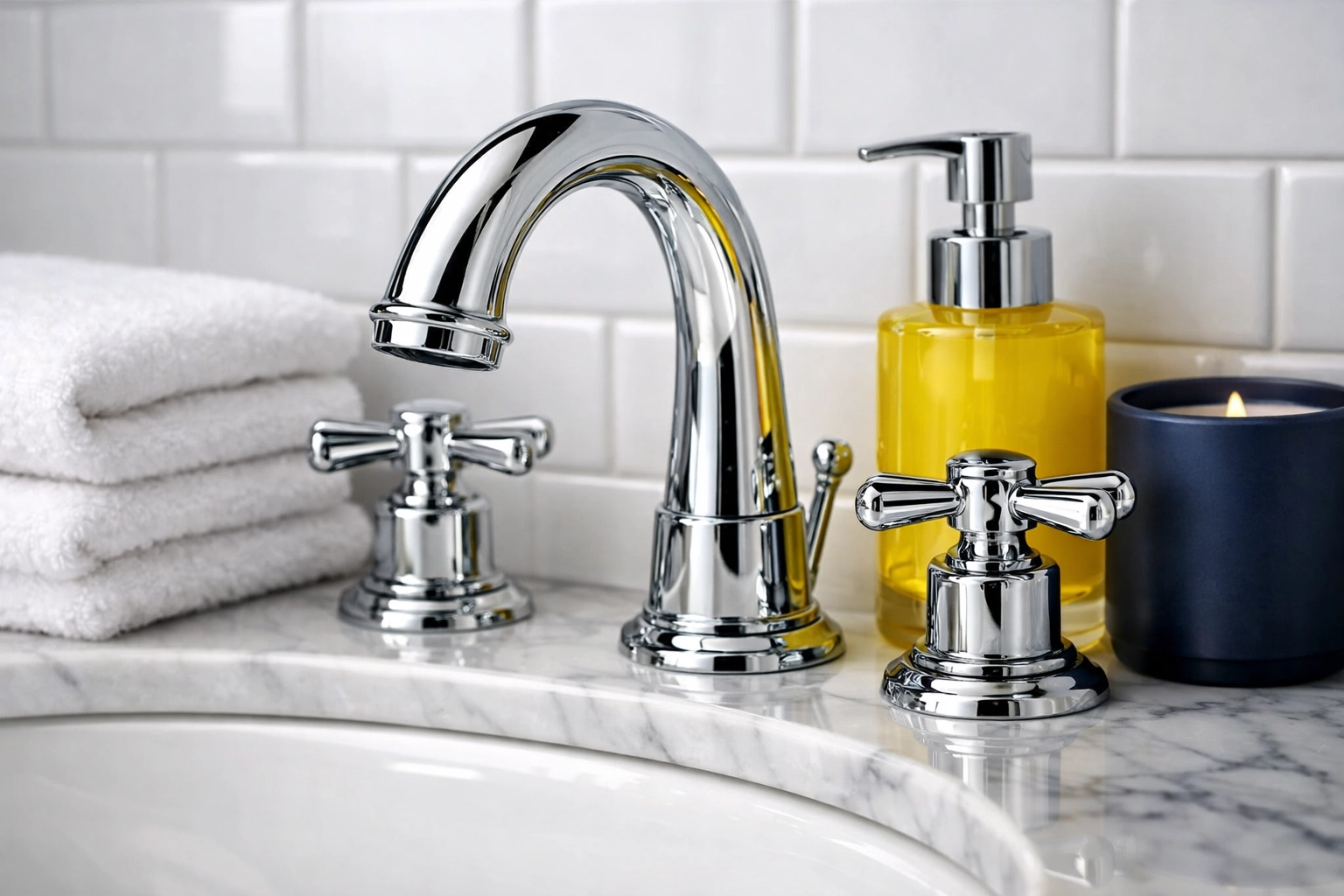 Detailed deep cleaning Cambridge showing a sparkling bathroom vanity with polished chrome fixtures.